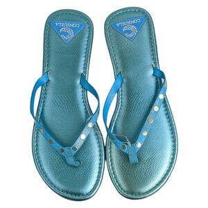 Consuela Blue Metallic Studded Flip Flop Sandals Size Large NWOT